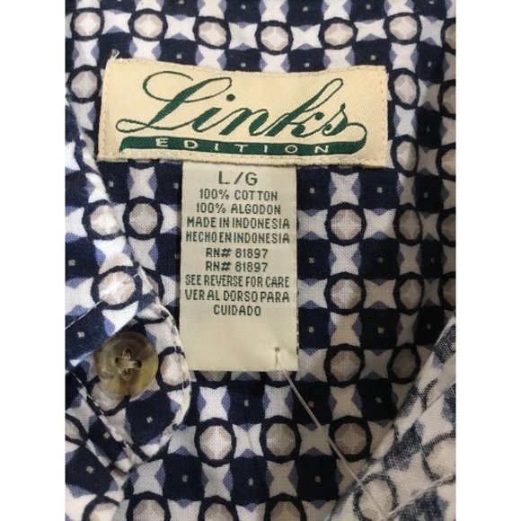 Vintage Links Large Dress Shirt Navy Blue Tan L Plaid Check Button Down Oxford M - Picture 9 of 11